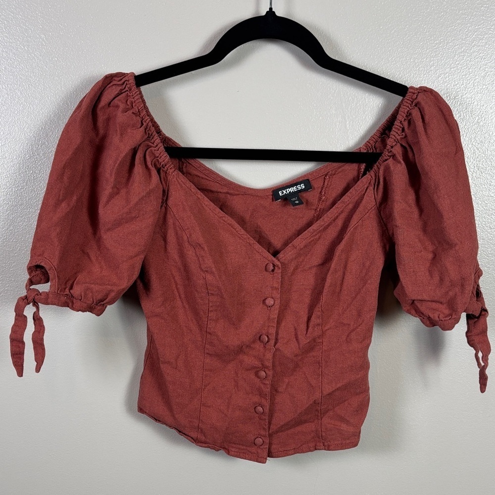 Express Women's Rust Puff Sleeve Blouse